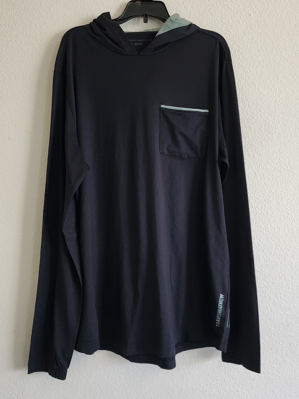 TravisMathew Black Long-Sleeve Hooded Tee with Light Gray Trim